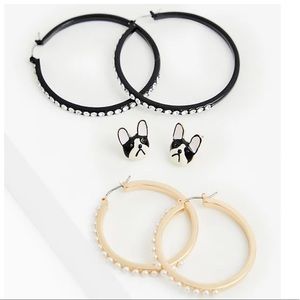 BETSEY JOHNSON BOSTON TERRIER STUD & HOOP EARRINGS